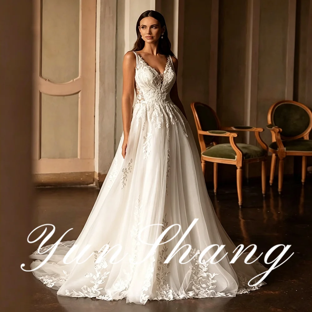 YunShang Customized A-Line Tulle Elegant Wedding Dress V-Neck Appliques Spaghetti Straps Sequins Backless Train Bridal Gown 2026
YunShang Customized A-Line Tulle Elegant Wedding Dress V-Neck Appliques Spaghetti Straps Sequins Backless Train Bridal Gown 2026