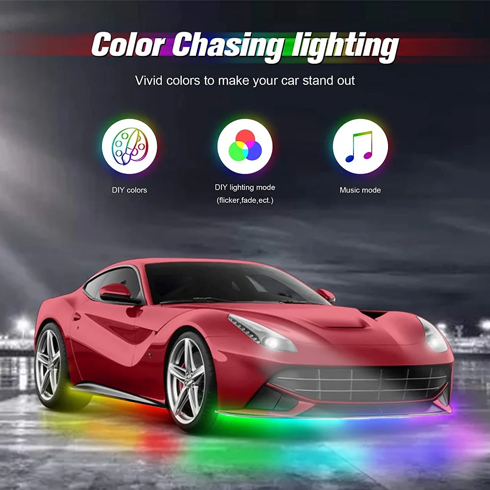 Waterproof 12V 24V Car Underglow Lights Kit RGB Underbody LED Strip Light with Wireless APP Control Multicolor Atmosphere Light
Waterproof 12V 24V Car Underglow Lights Kit RGB Underbody LED Strip Light with Wireless APP Control Multicolor Atmosphere Light