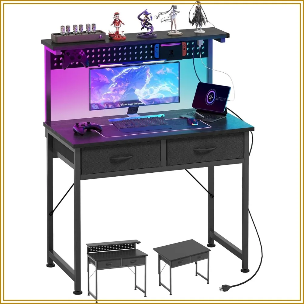 31 inch Small Desk with Drawers, Computer Desk with Power Outlet & LED Lights, Gaming Desk with Adjustable Monitor Stand & Pegboard, Modern Study Writing Table for Bedroom
31 inch Small Desk with Drawers, Computer Desk with Power Outlet & LED Lights, Gaming Desk with Adjustable Monitor Stand & Pegboard, Modern Study Writing Table for Bedroom