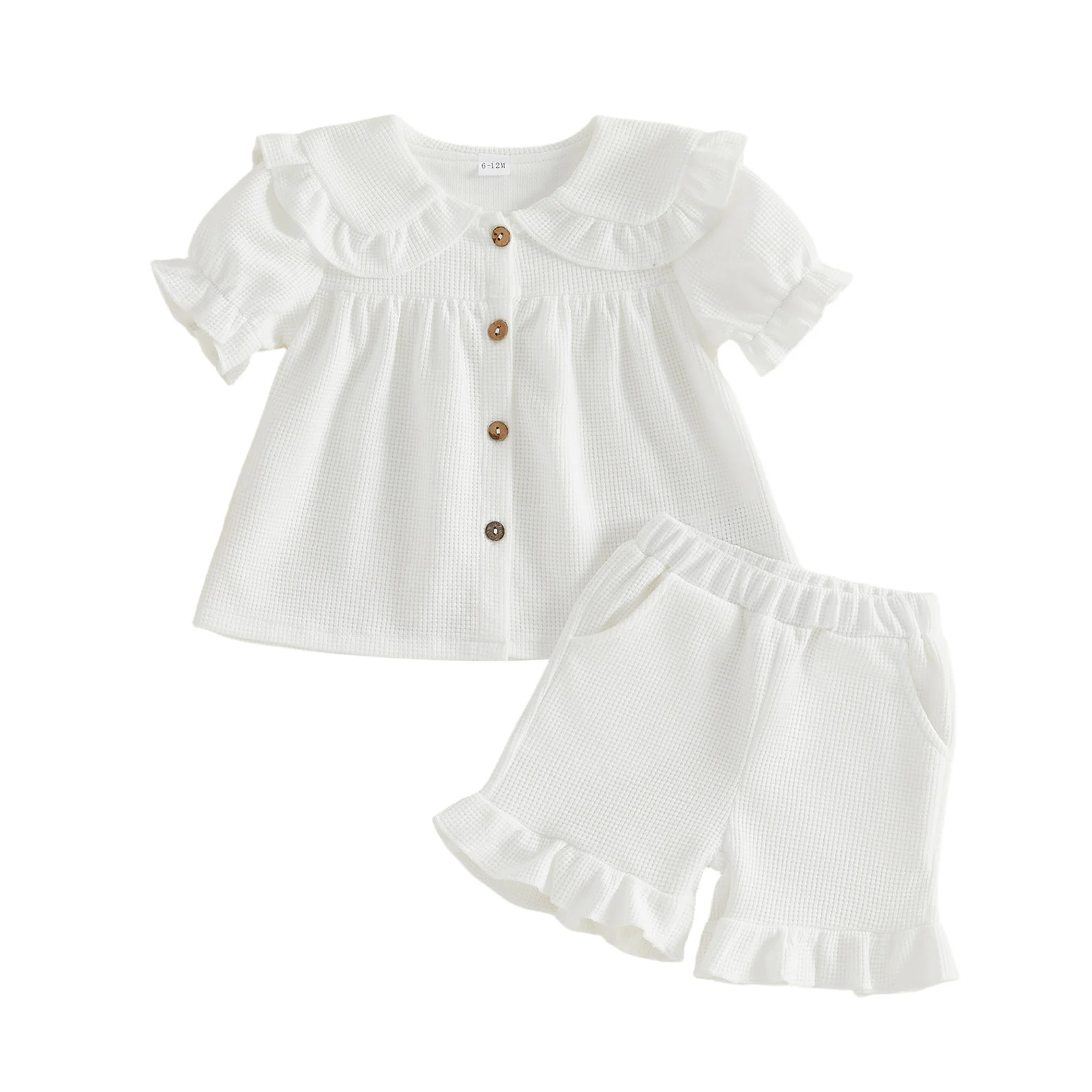 Летние комплекты из 2 предметов для девочек: топы с короткими пышными рукавами и воротником-стойкой на пуговицах, однотонные шорты
Летние комплекты из 2 предметов для девочек: топы с короткими пышными рукавами и воротником-стойкой на пуговицах, однотонные шорты