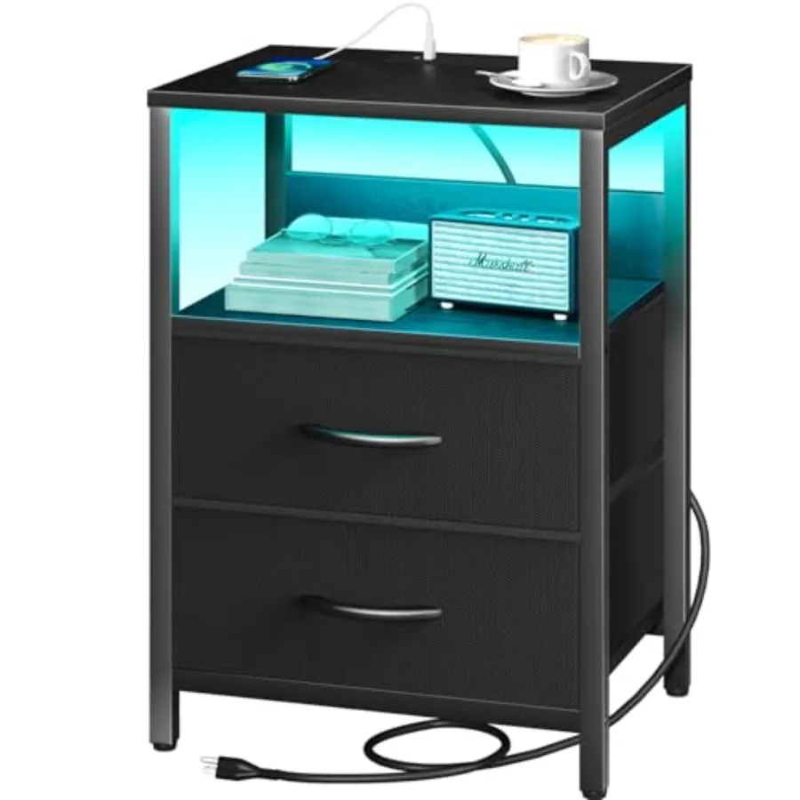 Nightstand with Charging Station, LED Night Stand with Fabric Drawers and Storage Shelf for Bedroom, Nightstands Bedside Tables
Nightstand with Charging Station, LED Night Stand with Fabric Drawers and Storage Shelf for Bedroom, Nightstands Bedside Tables