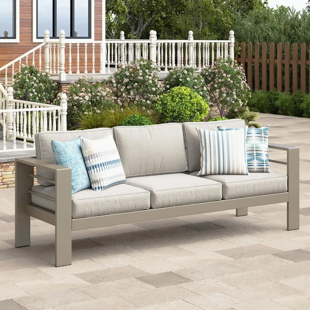 Upgraded Cushion Metal Outdoor Furniture Set, Weather-Resistant 3-Seat Sofa for Patio, Balcony, Garden, Deck in Khaki
Upgraded Cushion Metal Outdoor Furniture Set, Weather-Resistant 3-Seat Sofa for Patio, Balcony, Garden, Deck in Khaki
