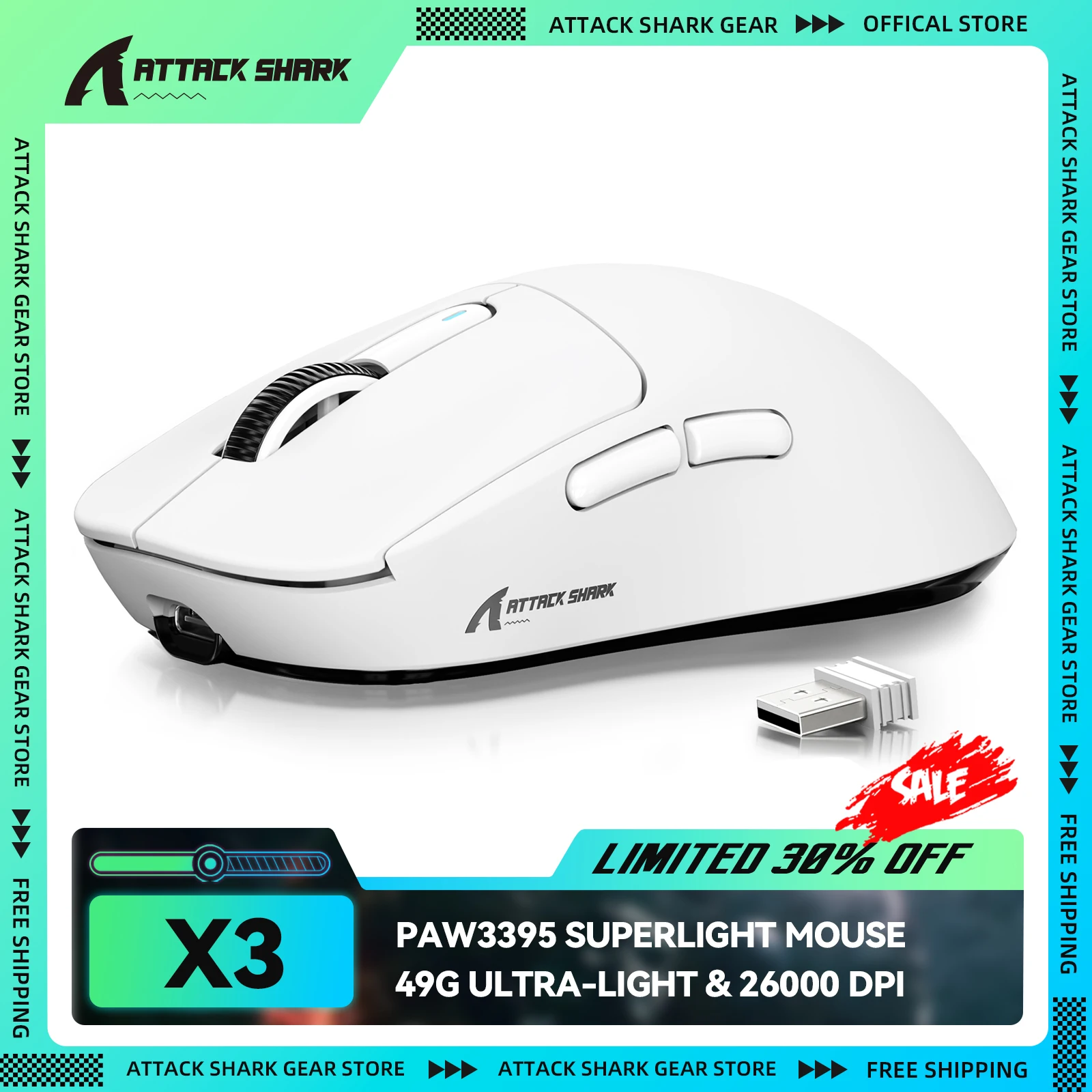 ATTACK SHARK X3 Wireless Gaming Mouse, PixArt PAW3395 Sensor, 26K DPI, 49g Ultralight, Tri-mode 2.4G/Bluetooth/Wired, for PC/MAC
ATTACK SHARK X3 Wireless Gaming Mouse, PixArt PAW3395 Sensor, 26K DPI, 49g Ultralight, Tri-mode 2.4G/Bluetooth/Wired, for PC/MAC
