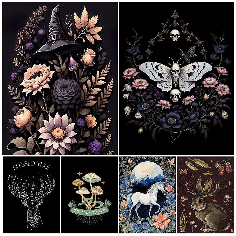 Toadstool Forest And Magic Plant Witchcraft Wall Art Print Unicorn,Moth,Antlered Rabbit Magic Creature Art Poster Print Decor 
Toadstool Forest And Magic Plant Witchcraft Wall Art Print Unicorn,Moth,Antlered Rabbit Magic Creature Art Poster Print Decor