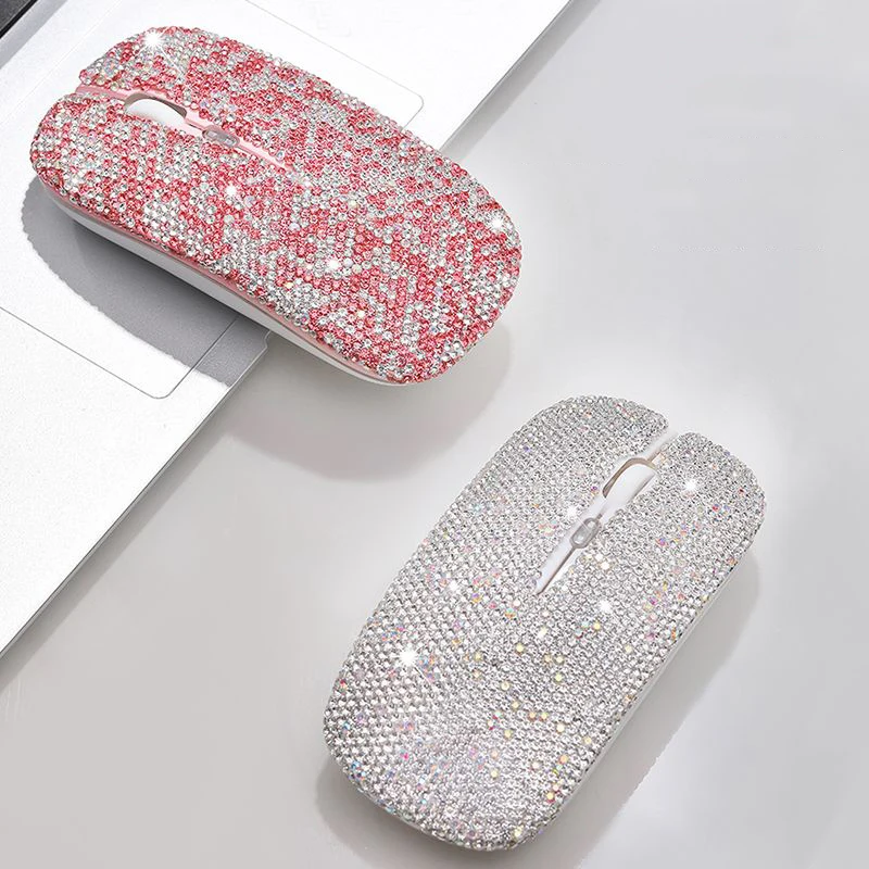 Fashions Inlaid Diamond Wireless Mouse 2.4G Dual Mode Rechargeable Mouse for IPad PC Laptop Computer Mouse Adjustable DPI