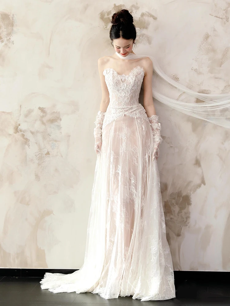 Retro Sle Lace Wedding Dr Svel Long Gown with Train for Women 8-25 Years Old mid Waist A-Line Skirt Hotel Indoor
Retro Sle Lace Wedding Dr Svel Long Gown with Train for Women 8-25 Years Old mid Waist A-Line Skirt Hotel Indoor
