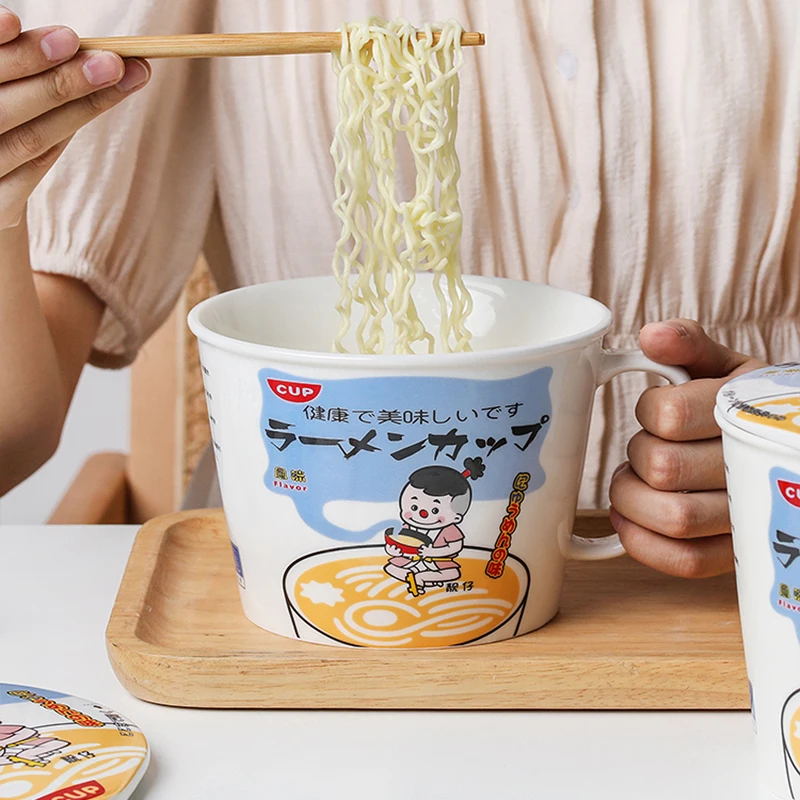 Japan Style Students Instant Noodles Food Container Large Capacity Bowls With Lid Handles Cute Cartoon 6 Inch Under Glazed
Japan Style Students Instant Noodles Food Container Large Capacity Bowls With Lid Handles Cute Cartoon 6 Inch Under Glazed