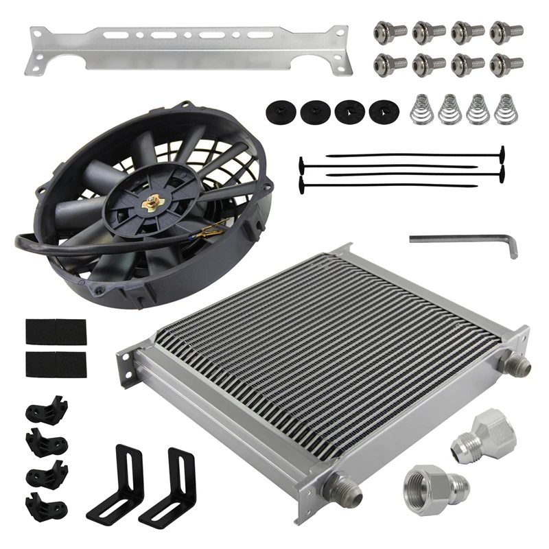 Universal 34 Row AN10 Engine Oil Cooler w/ 2PCS AN10 To AN8 Fittings Mounting Bracket + 7" Electric Fan 12V 80W Black/Silver
Universal 34 Row AN10 Engine Oil Cooler w/ 2PCS AN10 To AN8 Fittings Mounting Bracket + 7" Electric Fan 12V 80W Black/Silver
