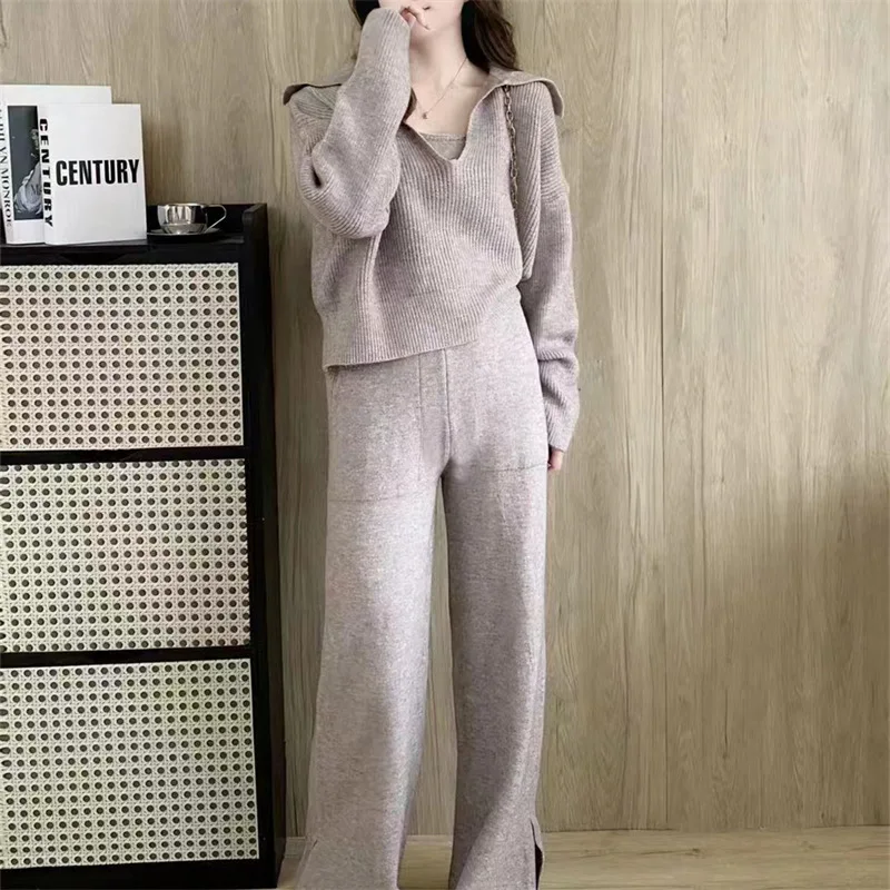 Korean Version Knitted Three Sets Women 2024 Autumn and Winter New Casual Pullover Jacket Plus Slim Loose Wide-leg Pants LJ818
Korean Version Knitted Three Sets Women 2024 Autumn and Winter New Casual Pullover Jacket Plus Slim Loose Wide-leg Pants LJ818