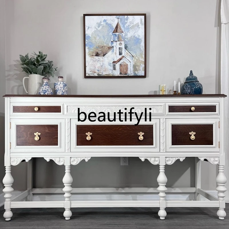 French Retro Solid Wood Distressed Sideboard American Light Luxury Living Room Wall-Mounted Carved Decorative Storage Cabinet
French Retro Solid Wood Distressed Sideboard American Light Luxury Living Room Wall-Mounted Carved Decorative Storage Cabinet