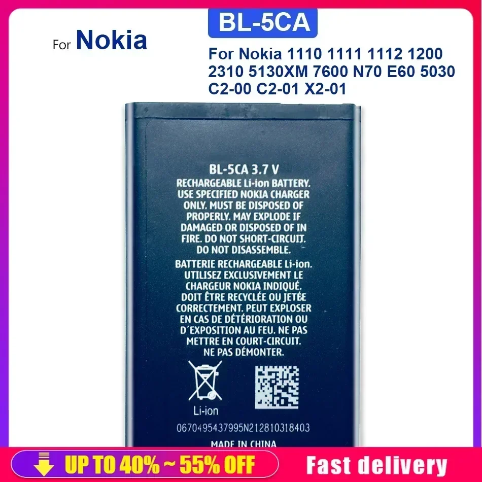 Аккумуляторы для мобильных телефонов BL-5CA для Nokia 1110 1111 1112 1200 2310 5130XM 7600 N70 E60 5030 C2-00 C2-01 X2-01 BL 5CA Аккумулятор
Аккумуляторы для мобильных телефонов BL-5CA для Nokia 1110 1111 1112 1200 2310 5130XM 7600 N70 E60 5030 C2-00 C2-01 X2-01 BL 5CA Аккумулятор