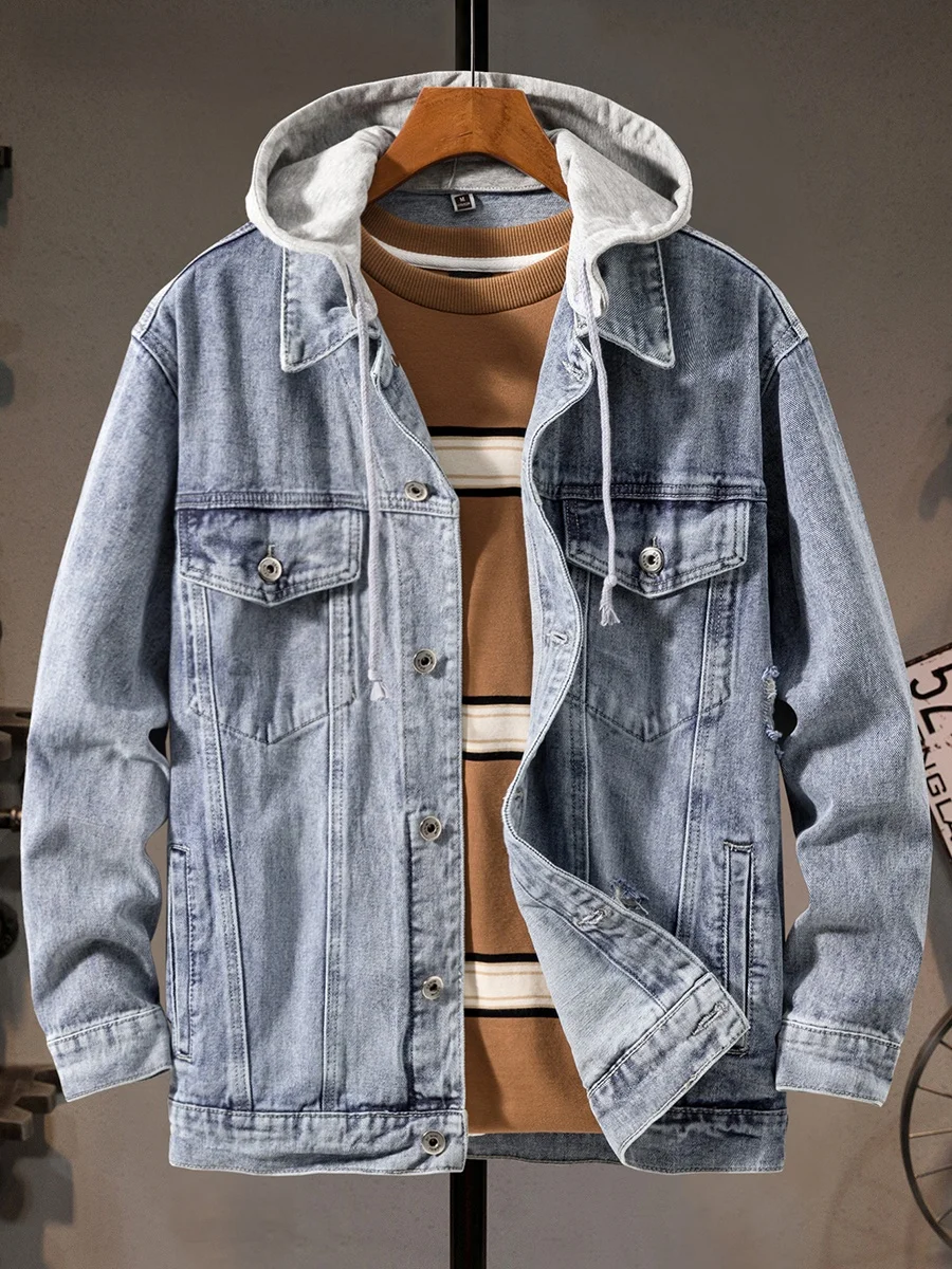Retro American Workwear Denim Jaet Men's High Faion Loose Large Size Vintage Hoodie Hole Casual Outerwear Spring Autumn
Retro American Workwear Denim Jaet Men's High Faion Loose Large Size Vintage Hoodie Hole Casual Outerwear Spring Autumn