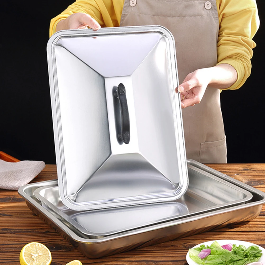 Stainless Steel Food Cover 50x35cm Durable Basting Lid BBQ Tray Kitchen Oil Proof Rectangle Food Tray Lids
Stainless Steel Food Cover 50x35cm Durable Basting Lid BBQ Tray Kitchen Oil Proof Rectangle Food Tray Lids