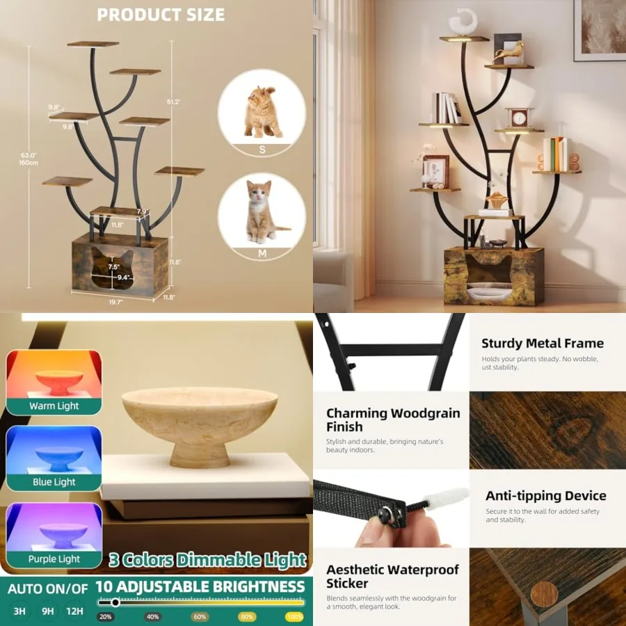Tall Bookshelf with LED Light, Artistically Designed Tree Bookshelf with Cats Litter Box, 8-Tier Unique Bookshelves Corner Disp
Tall Bookshelf with LED Light, Artistically Designed Tree Bookshelf with Cats Litter Box, 8-Tier Unique Bookshelves Corner Disp