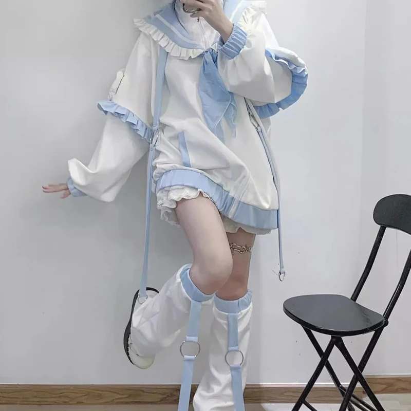 Japan Girl Y2k Aesthetic Ruffl Zipper Sweatshirt Kawaii Hoodies Women Wings Patch Salior Collar Loose Sissy Hoody Top Leg Warmer
Japan Girl Y2k Aesthetic Ruffl Zipper Sweatshirt Kawaii Hoodies Women Wings Patch Salior Collar Loose Sissy Hoody Top Leg Warmer