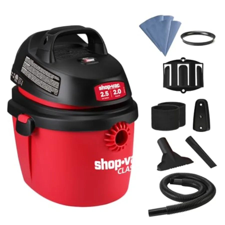 2.5 Gallon 2.0 Peak HP Wet/Dry Vacuum Portable Compact Shop Vacuum with Top Handle Wall Bracket and Attachments
2.5 Gallon 2.0 Peak HP Wet/Dry Vacuum Portable Compact Shop Vacuum with Top Handle Wall Bracket and Attachments