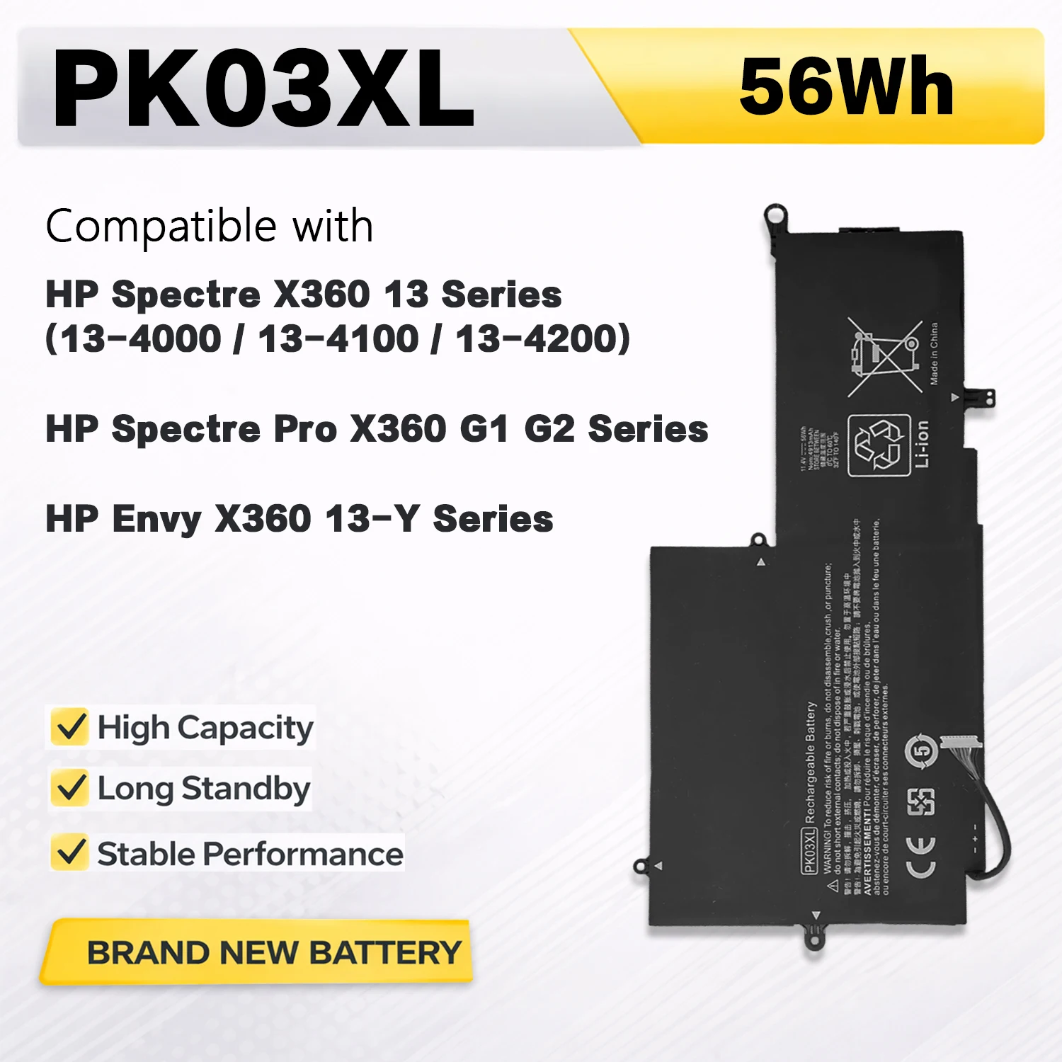 PowerHub PK03XL Laptop Battery For HP Spectre X360 13 Series Pro X360 G1 G2 Envy X360 13-Y HSTNN-DB6S 56Wh 11.4V
PowerHub PK03XL Laptop Battery For HP Spectre X360 13 Series Pro X360 G1 G2 Envy X360 13-Y HSTNN-DB6S 56Wh 11.4V