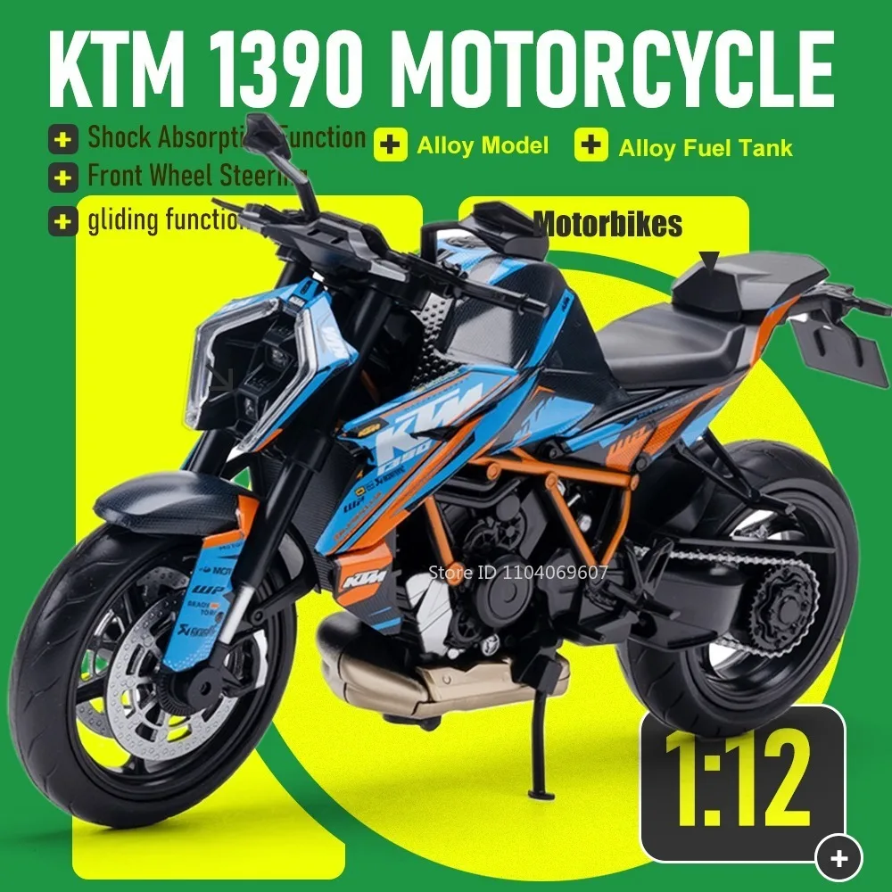 Модель мотоцикла KTM 1390 SUPERDUKE RC390 в масштабе 1:12, литая под давлением, с амортизацией и поворотным рулем, для детей, подарок
Модель мотоцикла KTM 1390 SUPERDUKE RC390 в масштабе 1:12, литая под давлением, с амортизацией и поворотным рулем, для детей, подарок