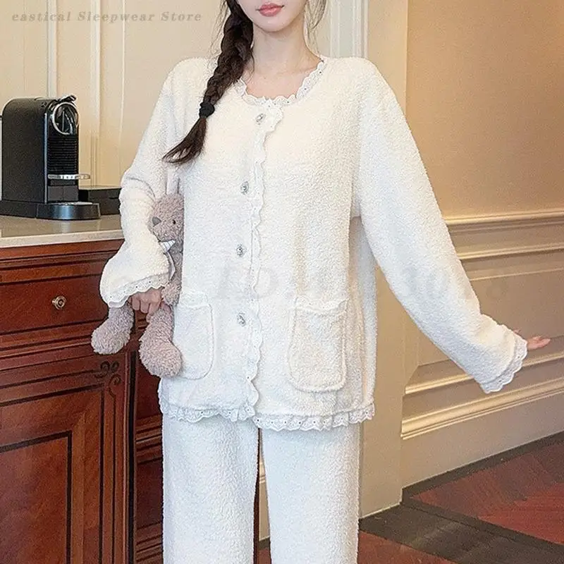 Sweet Cute Cardigan 2PCS Pajamas Set Women's Home Clothes Autumn Winter Warm Sleepwear Coral Fleece Thick Nightwear Lounge Wear
Sweet Cute Cardigan 2PCS Pajamas Set Women's Home Clothes Autumn Winter Warm Sleepwear Coral Fleece Thick Nightwear Lounge Wear