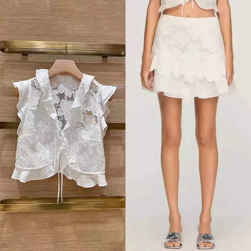 Spring Summer 2026 Fashion Short Shirt Top High Waist Half Skirt Lace Trim Blouse French Style Loose Fit V Neck No Sleeve
Spring Summer 2026 Fashion Short Shirt Top High Waist Half Skirt Lace Trim Blouse French Style Loose Fit V Neck No Sleeve