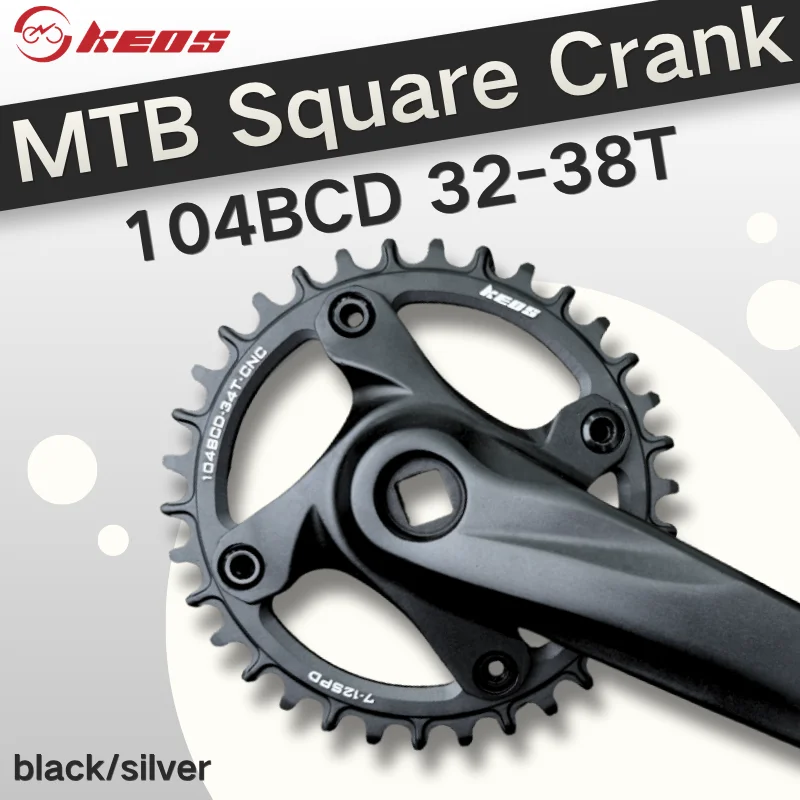 KEOS 104BCD Square Taper MTB Crankset, Light High-Strength Aluminum, 32-38T Narrow Wide Chainring, Black & Silver Available
KEOS 104BCD Square Taper MTB Crankset, Light High-Strength Aluminum, 32-38T Narrow Wide Chainring, Black & Silver Available
