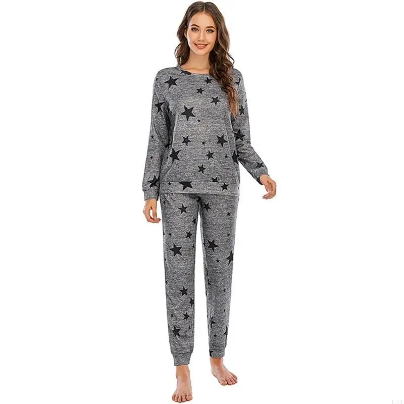 L38E Women Star Print Long Sleeve Top and Jogger Pants Matching Pajamas with Pockets
L38E Women Star Print Long Sleeve Top and Jogger Pants Matching Pajamas with Pockets