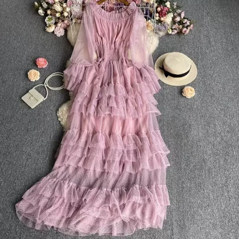 Summer Fashion Cake Mesh Party Dress Women Off The Shoulder Tierred Elastic Sundress Polka Dot Maxi Dress Y2k Bohemia Vestidos
Summer Fashion Cake Mesh Party Dress Women Off The Shoulder Tierred Elastic Sundress Polka Dot Maxi Dress Y2k Bohemia Vestidos