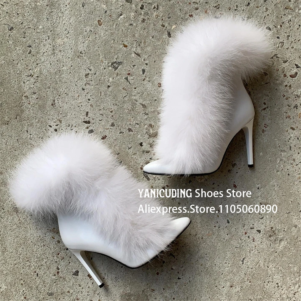 Белые меховые ботильоны, роскошные ботильоны на шпильке с острым носком, элегантные стильные теплые зимние ботинки для женщин, ботильоны из натурального лисьего меха
Белые меховые ботильоны, роскошные ботильоны на шпильке с острым носком, элегантные стильные теплые зимние ботинки для женщин, ботильоны из натурального лисьего меха