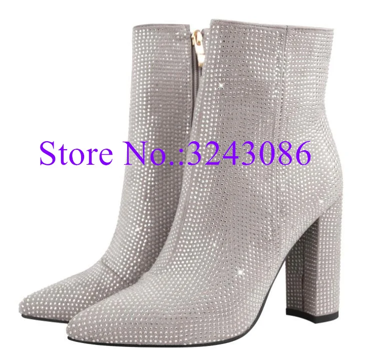 New Silver Crystal Chunky Heel Ankle Boots Woman Fashion Design Bling Bling Short Boots Sexy Lady Banquet High Heels Shoes
New Silver Crystal Chunky Heel Ankle Boots Woman Fashion Design Bling Bling Short Boots Sexy Lady Banquet High Heels Shoes