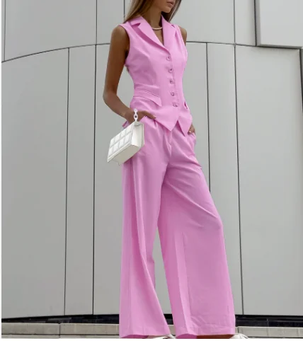 Summer Women's 2-Piece Sleeveless Slim Fit Vest Top and Fashionable Casual Style Wide Leg Pants Set Commuting Professional Suit
Summer Women's 2-Piece Sleeveless Slim Fit Vest Top and Fashionable Casual Style Wide Leg Pants Set Commuting Professional Suit