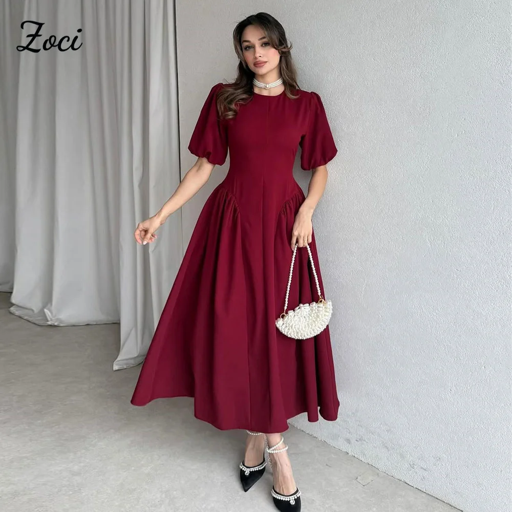 Zoci Elegant O Neck Short Puff Sleeve Prom Dresses A Line Draped Pleats Wedding Party Gown Customized Red Formal Party Gowns
Zoci Elegant O Neck Short Puff Sleeve Prom Dresses A Line Draped Pleats Wedding Party Gown Customized Red Formal Party Gowns