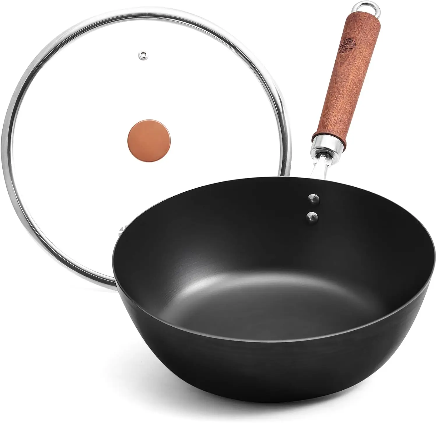10" Carbon Steel Wok with Glass Lid, Thickened Deep Skillet for Induction & Electric Stove, Flat Bottom Black Pan
10" Carbon Steel Wok with Glass Lid, Thickened Deep Skillet for Induction & Electric Stove, Flat Bottom Black Pan