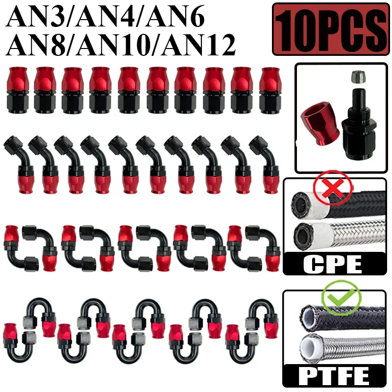 10Pcs AN4 AN6 AN8 AN10 AN12 For Swivel PTFE Oil Fuel Line Hose End Fittings Straight 0°/45°/90°/180° Reusable Hose Pipe Adapters
10Pcs AN4 AN6 AN8 AN10 AN12 For Swivel PTFE Oil Fuel Line Hose End Fittings Straight 0°/45°/90°/180° Reusable Hose Pipe Adapters