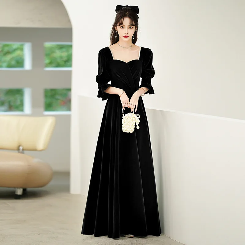 French Corduroy Evening Dress Women's New Green Style Banquet Long And Short Dress Velvet Annual Meeting Evening Dresses
French Corduroy Evening Dress Women's New Green Style Banquet Long And Short Dress Velvet Annual Meeting Evening Dresses