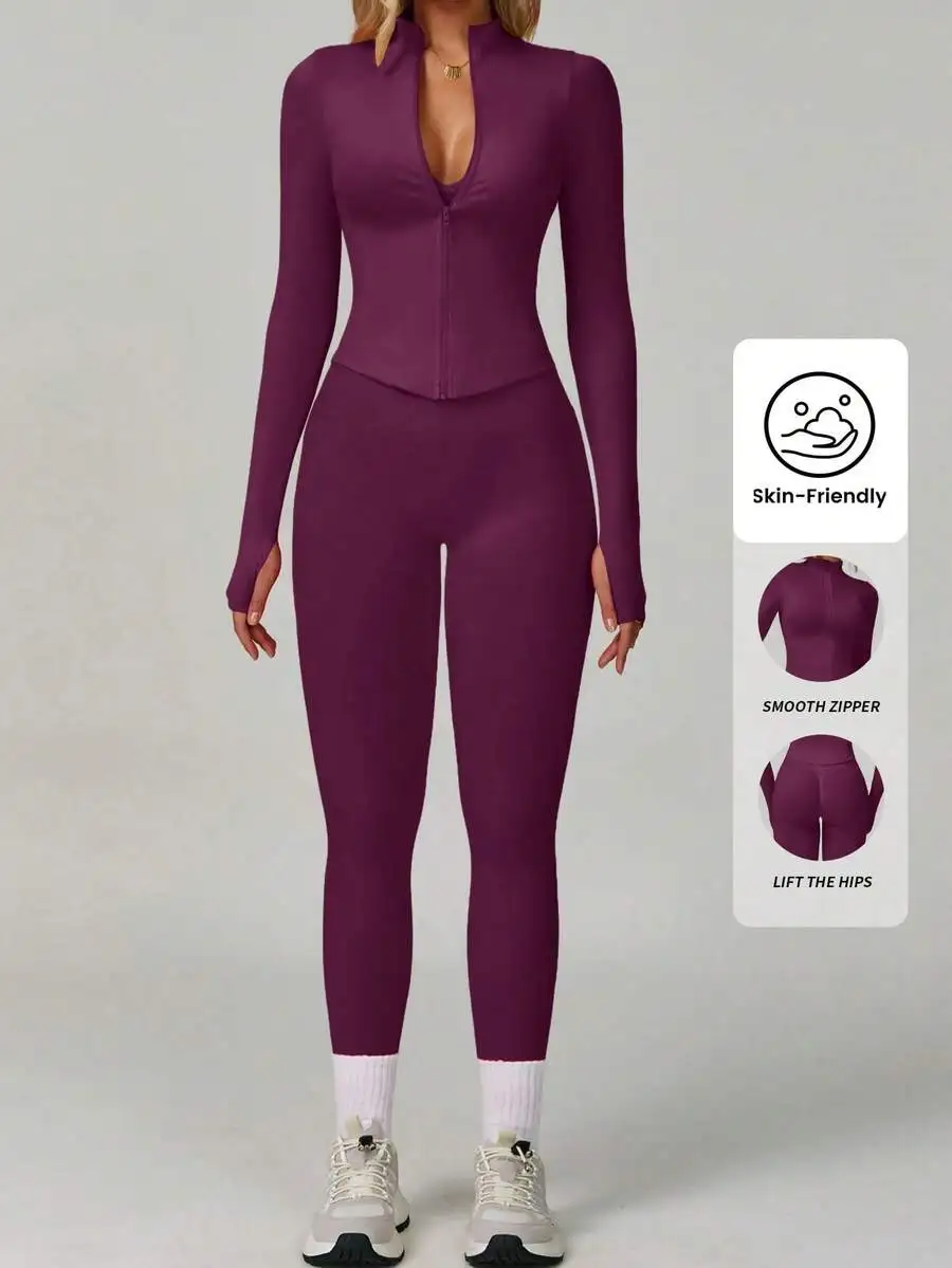 Womens Zip-Up Fitness Set With Butt-Lifting Leggings For Gym And Street Wear
Womens Zip-Up Fitness Set With Butt-Lifting Leggings For Gym And Street Wear