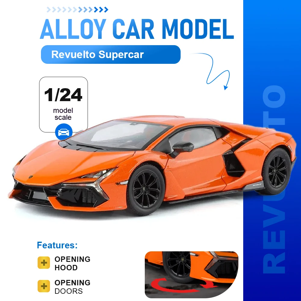1:24 Scale Lambor Revuelto GT Toys Models Cars Wheel Pull Back Doors Opened Miniature Vehicles Miniature Model Collect Souvenirs
1:24 Scale Lambor Revuelto GT Toys Models Cars Wheel Pull Back Doors Opened Miniature Vehicles Miniature Model Collect Souvenirs