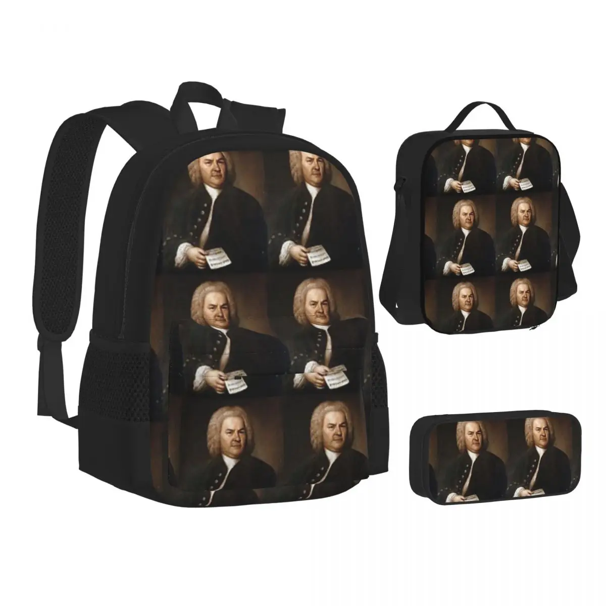 Johann Sebastian Bach, German Composer BackpacksStudents School Bags Kids Rucksack Lunch Bag Pen Bag Three-Piece Set
Johann Sebastian Bach, German Composer BackpacksStudents School Bags Kids Rucksack Lunch Bag Pen Bag Three-Piece Set