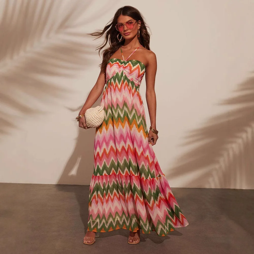 2025 Spring Summer Color Block Halter Neck Backless Sleeveless A-Line Maxi Dress Sexy Women Evening Party Vacation Beach Dress
2025 Spring Summer Color Block Halter Neck Backless Sleeveless A-Line Maxi Dress Sexy Women Evening Party Vacation Beach Dress