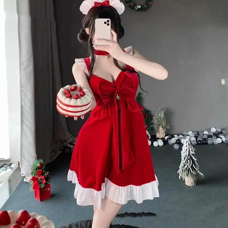 Winter Bow Princess Red Velvet Dress Cute Sweet Christmas Cosplay Maid Outfit Women Santa Claus Lolita Maid Uniform Fancy Dress 
Winter Bow Princess Red Velvet Dress Cute Sweet Christmas Cosplay Maid Outfit Women Santa Claus Lolita Maid Uniform Fancy Dress