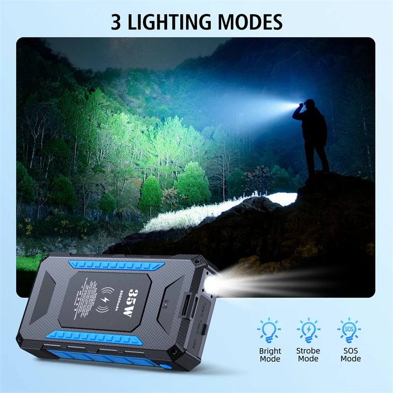 Solar Power Bank PD35W Super Fast Charging 15W Wireless For iPhone 17 Samsung External Battery Camping Light Waterproof 20000mAh
Solar Power Bank PD35W Super Fast Charging 15W Wireless For iPhone 17 Samsung External Battery Camping Light Waterproof 20000mAh