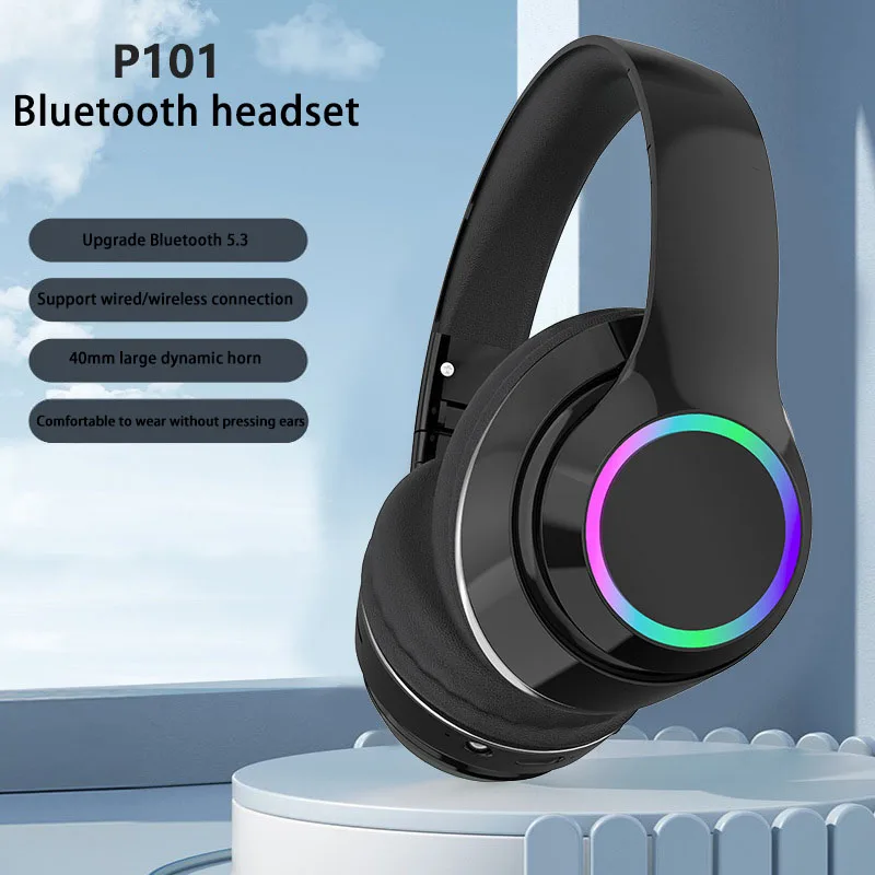 Headworn Bluetooth earphones with light gradient and cool lighting, and subwoofer stereo with plug-in card
Headworn Bluetooth earphones with light gradient and cool lighting, and subwoofer stereo with plug-in card