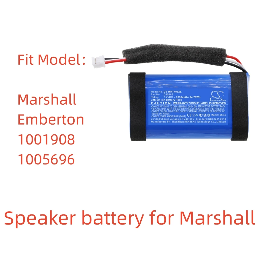 Li-ion Speaker Battery for Marshall - 7.4V, 3350mAh | Compatible with 1005696, Emberton, 1001908, C406A2, C406A2-2
Li-ion Speaker Battery for Marshall - 7.4V, 3350mAh | Compatible with 1005696, Emberton, 1001908, C406A2, C406A2-2