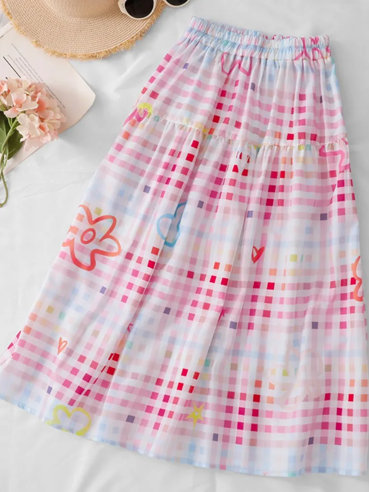 High Waist Plaid Print Half Skirt Women's Summer plus Size A-Line Long Skirt Pink Artistic Style Breathable Elastic ...
High Waist Plaid Print Half Skirt Women's Summer plus Size A-Line Long Skirt Pink Artistic Style Breathable Elastic ...