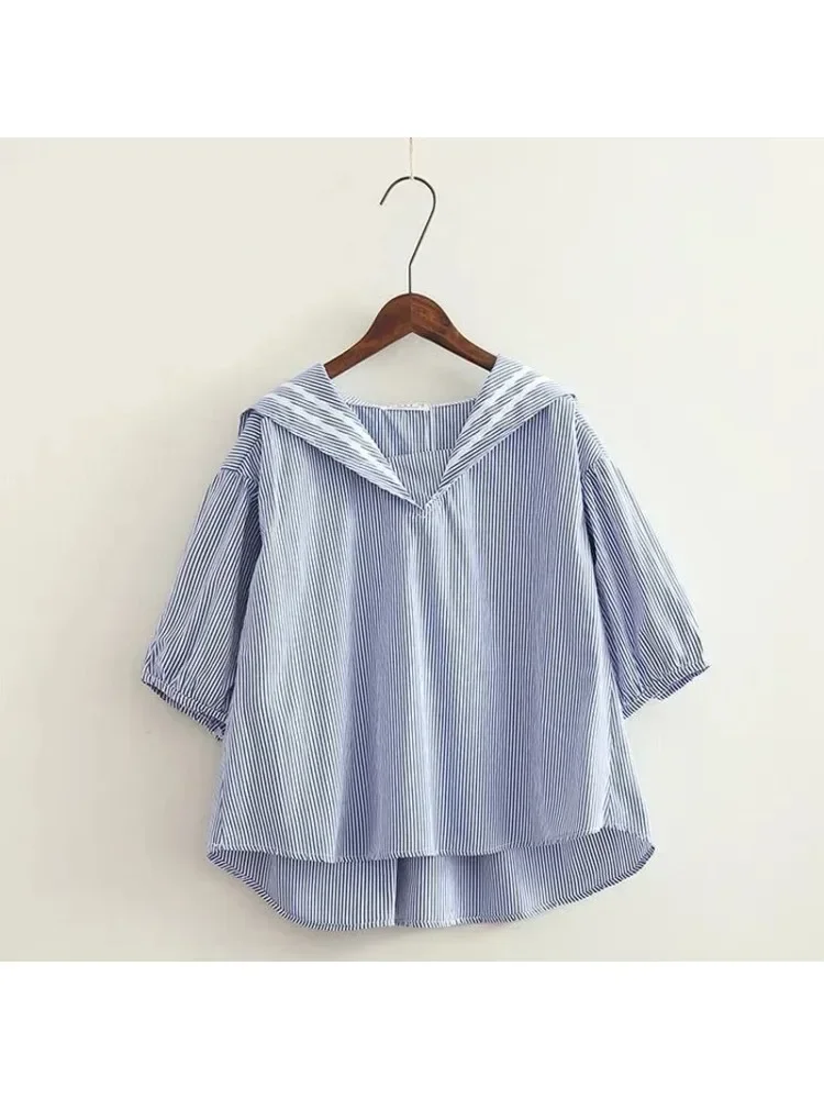 JK College Preppy Style High Quality Blouses Women Kawaii Harajuku Retro Sailor Collar Summer Puff Sleeve Loose Striped Blusa
JK College Preppy Style High Quality Blouses Women Kawaii Harajuku Retro Sailor Collar Summer Puff Sleeve Loose Striped Blusa