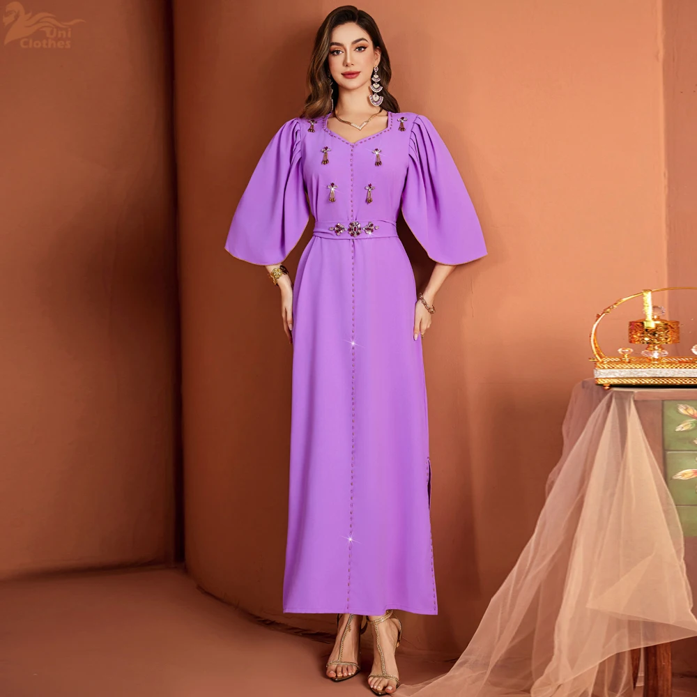 Uni Ramadan Moroccan V-Neck Rhinestone Decorated Abaya Dubai Luxury Evening Dress Muslim Women Elegant Kaftan
Uni Ramadan Moroccan V-Neck Rhinestone Decorated Abaya Dubai Luxury Evening Dress Muslim Women Elegant Kaftan