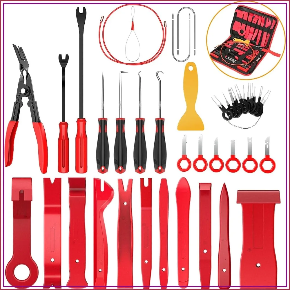 40Pcs Trim Removal Tool Set, Auto Clip Pliers, Stereo Removal Tools, Car Upholstery Repair Kit, Precision Hook and Pick Set, Wiring Threader, Film Scraper
40Pcs Trim Removal Tool Set, Auto Clip Pliers, Stereo Removal Tools, Car Upholstery Repair Kit, Precision Hook and Pick Set, Wiring Threader, Film Scraper