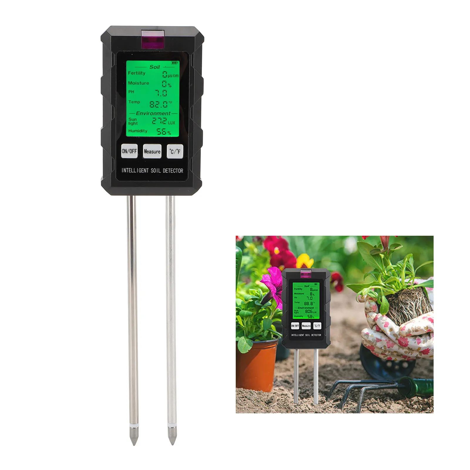 Soil Sunlight Humidity Tester Backlight 6 in 1 Soil Meter Rotatable Head Dual Probes Accurate Sensitive ABS for Lawn
Soil Sunlight Humidity Tester Backlight 6 in 1 Soil Meter Rotatable Head Dual Probes Accurate Sensitive ABS for Lawn