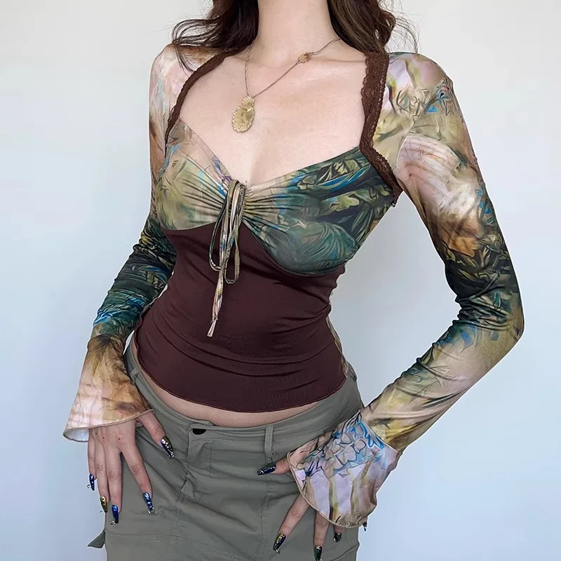 Tie Dye Short Long Sleeved Top For Women'S Early Autumn Design, Square Neck Strapless Mesh Base Top
Tie Dye Short Long Sleeved Top For Women'S Early Autumn Design, Square Neck Strapless Mesh Base Top