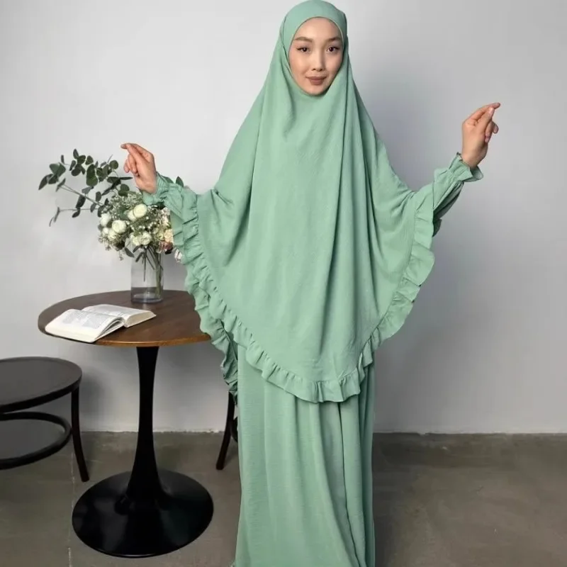Fashion solid color simple two-piece set solid color long headscarf women's loose robe worship clothes P222
Fashion solid color simple two-piece set solid color long headscarf women's loose robe worship clothes P222