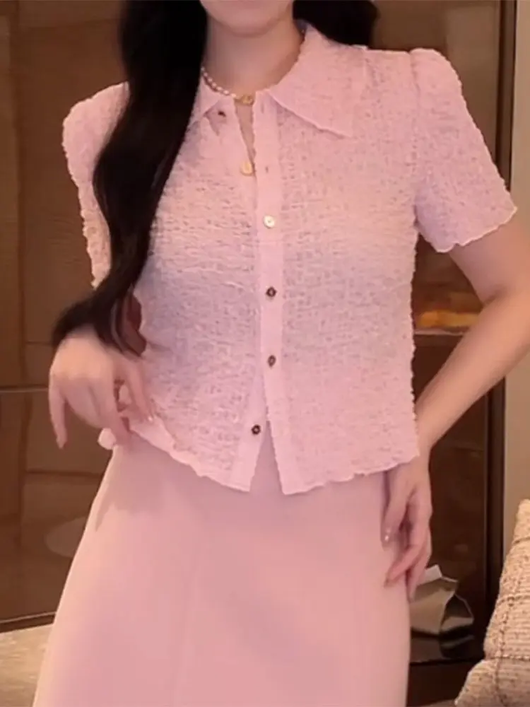 Sweet Youthful POIO Collar Short Sleeve Women's Shirt Fashionable Korean Style Casual Loose Fit Breathable Summer Top
Sweet Youthful POIO Collar Short Sleeve Women's Shirt Fashionable Korean Style Casual Loose Fit Breathable Summer Top